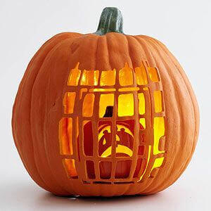 A pumpkin prisoner in a pumpkin prison
