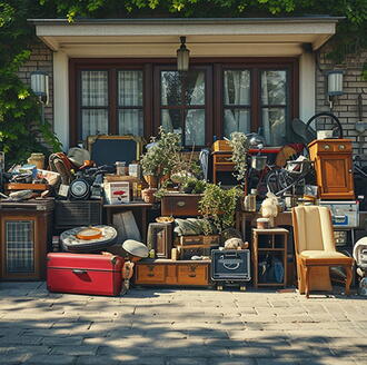 Items sitting on curb of home after a hurricane