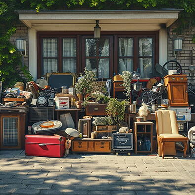 Items sitting on curb of home after a hurricane